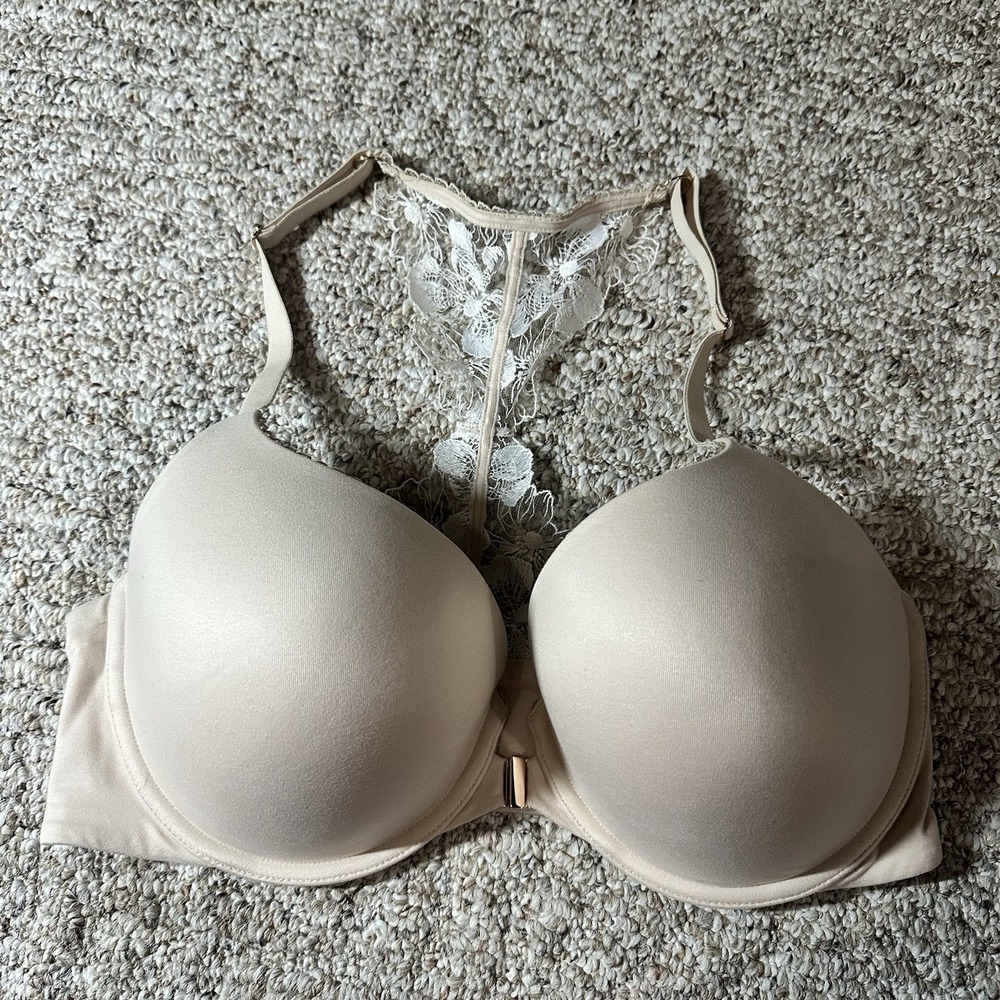 Victoria's Secret Body by Victoria Lace Racerback Bra 36DD Nude Front Clasp - Picture 11 of 14